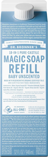 Dr. Bronner's envase frontal de recarga 32oz con menor plástico y uso familiar