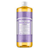 Dr. Bronner's botella frontal lavanda mostrando envase y aroma relajante