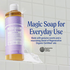 Dr. Bronner's pump closeup dispensing neat amount for controlled use benefit