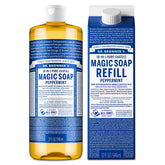 Dr. Bronner's peppermint front package showing clear branding and eco benefits