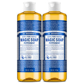 Dr. Bronner's botella frontal de Peppermint que muestra tamaño y diseño, ideal para ahorro