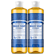 Dr. Bronner's botella frontal de Peppermint que muestra tamaño y diseño, ideal para ahorro