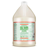 Dr. Bronner's botella frontal del galón mostrando etiqueta y beneficio de ahorro