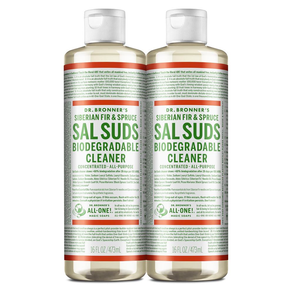 Dr. Bronner's front packaging showing product and size with clear labeling benefit