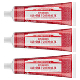 Dr. Bronner's tubo frontal canela mostrando envase y beneficio limpieza natural