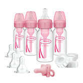 Dr. Brown's front packaging in pink showing complete feeding set benefits