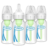 Dr. Brown's vista frontal del pack de cuatro botellas, almacenamiento práctico