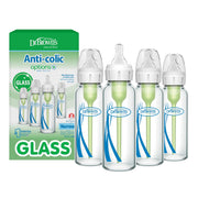 Dr. Brown's narrow glass bottle front pack shot showing set and benefits