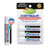 Dr. Dan's Cortibalm envase frontal mostrando paquete de tres para alivio inmediato