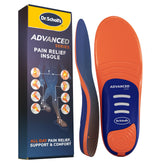 Dr. Scholl's vista frontal del empaque mostrando plantilla y talla, comodidad inmediata