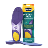 Dr. Scholl's vista frontal del embalaje mostrando la plantilla y beneficio de prevención