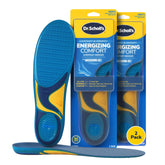 Dr. Scholl's frente del paquete mostrando dos pares y beneficios de confort