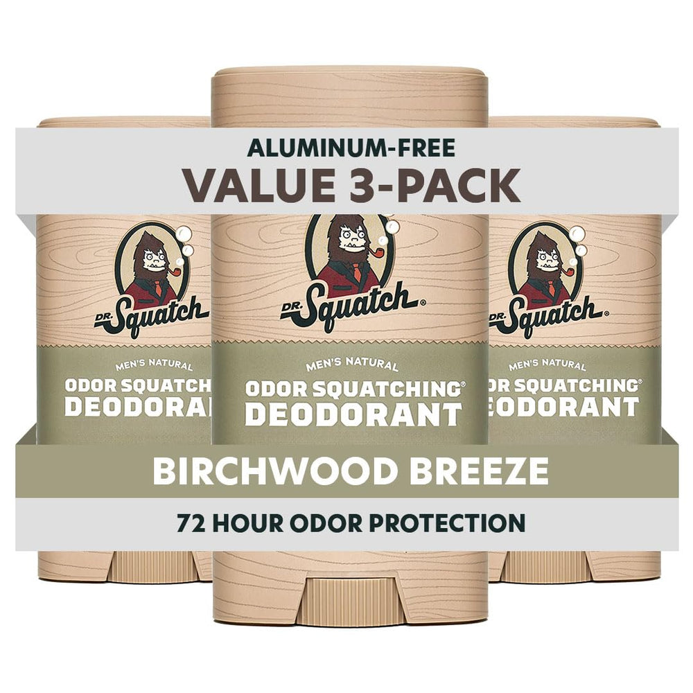 Dr. Squatch front packaging showing Birchwood Breeze and natural benefits