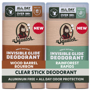 Dr. Squatch frontal del pack mostrando dos fragancias y beneficios visibles