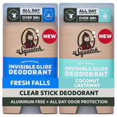Dr. Squatch pack frontal mostrando Fresh Falls y Coconut Castaway para frescura sin manchas