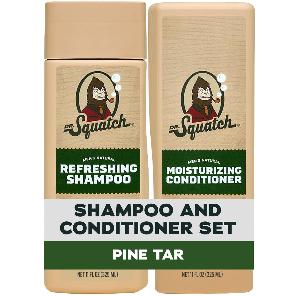 Dr. Squatch Pine Tar front pack showing bottles and label benefits