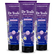 Dr Teal's vista frontal del envase Sleep Body Lotion mostrando diseño y tamaño