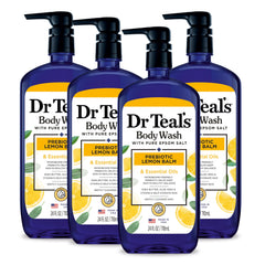 Dr Teal's vista frontal del pack de cuatro botellas grande, limpieza eficaz