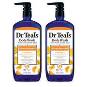 Dr Teal's vista frontal del pack de dos geles de ducha para hidratación y brillo