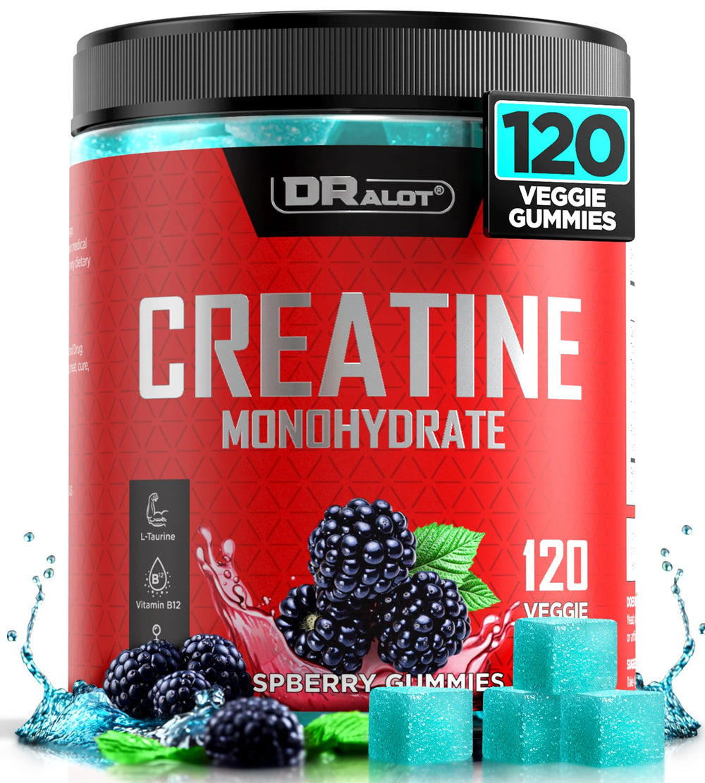 Dralot Nutrition envase frontal de gominolas creatina, práctico y sin azúcar