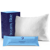 DreamyBlue vista frontal de la almohada King con diseño ajustable y soporte