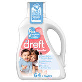 Dreft envase frontal 84 fl oz mostrando presentación familiar y rendimiento