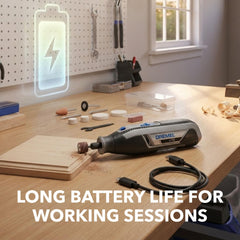 Dremel Lite accessory case open with ten accessories for immediate project starts