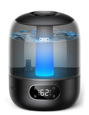 DREO front view showing compact black design and controls, adds quiet comfort