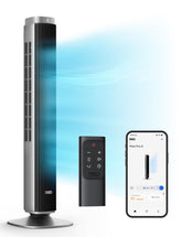 DREO tower fan front view showing slim profile and steady airflow benefit
