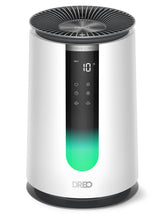DREO front view of purifier showing compact design and fast air cleaning