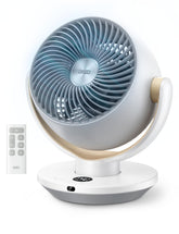 DREO front view of table fan showing compact design and strong airflow benefit