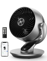 DREO vista frontal del ventilador mostrando diseño compacto y potencia
