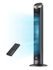 DREO vista frontal del ventilador de torre con flujo potente