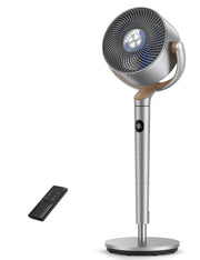 DREO ventilador frontal mostrando rejilla y diseño elegante, distribución eficiente del aire