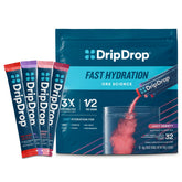 DripDrop front packaging showing variety pack and vibrant flavors benefits hydration convenience