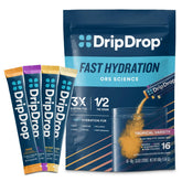 DripDrop empaque frontal tropical mostrando el pack y beneficio de hidratación rápida
