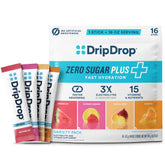 DripDrop paquete frontal mostrando sobres y beneficios de hidratación rápida