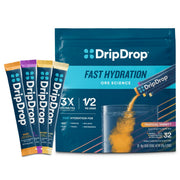 DripDrop front packaging showing tropical variety and count, quick hydration