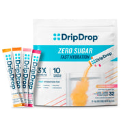 DripDrop variety pack front view showing 32 sugar-free electrolyte sticks for fast hydration