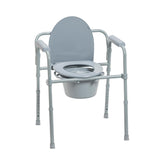 Drive Medical bedside commode front view showing stable frame and wide seat benefit