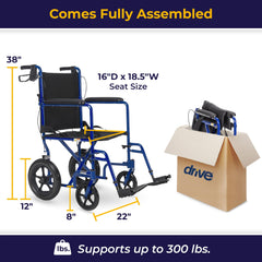 Drive Medical folded chair demonstrating compact storage and easy transport