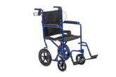 Drive Medical front view of blue Expedition chair showing overall portability and seating comfort