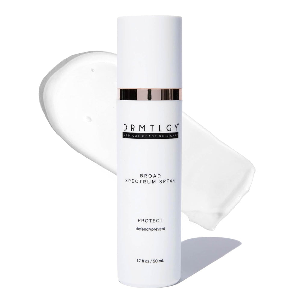 DRMTLGY envase frontal mostrando protección facial ligera y acabado claro