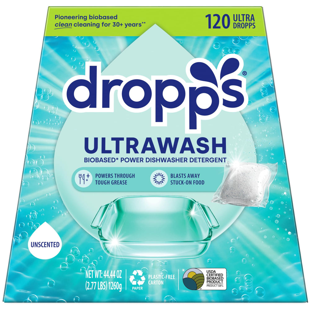 dropps envase frontal mostrando 120 cápsulas y diseño sin plástico