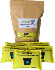 DryTote empaque frontal mostrando cinco paquetes y utilidad de protección