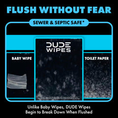 DUDE Wipes en uso en baño adulto demostrando limpieza más eficaz que papel higiénico