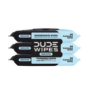 DUDE Wipes frente del envase mostrando 144 toallitas y beneficio de comodidad
