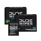 DUDE Wipes empaque frontal de viaje mostrando 60 unidades y comodidad inmediata