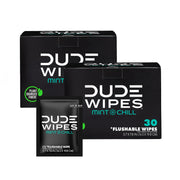 DUDE Wipes empaque frontal de viaje mostrando 60 unidades y comodidad inmediata