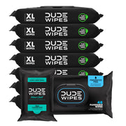DUDE Wipes front packaging showing unscented bulk count and benefits